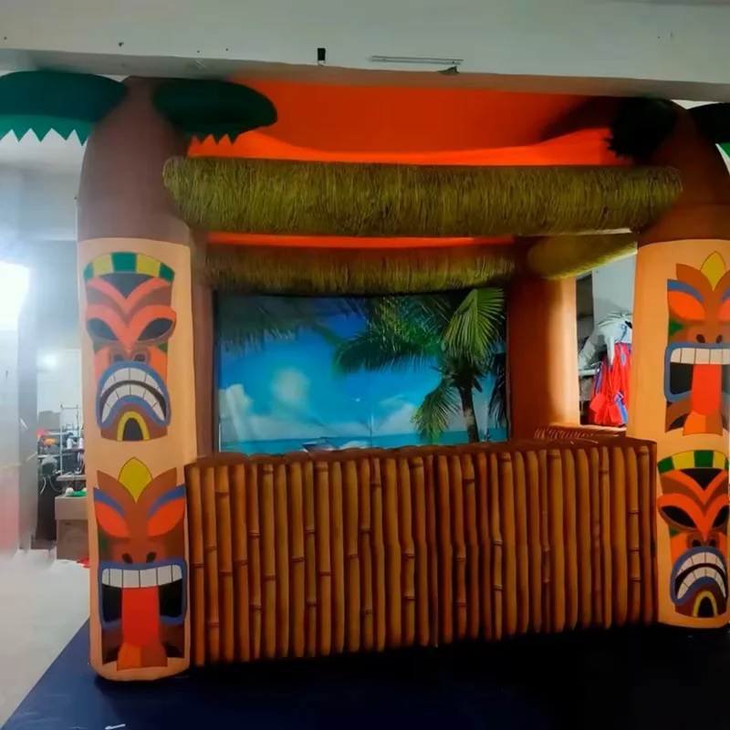 Bar de praia inflável para servir suporte de concessão de alimentos-bar tiki inflável ao ar livre com palmeira para festa no quintal
