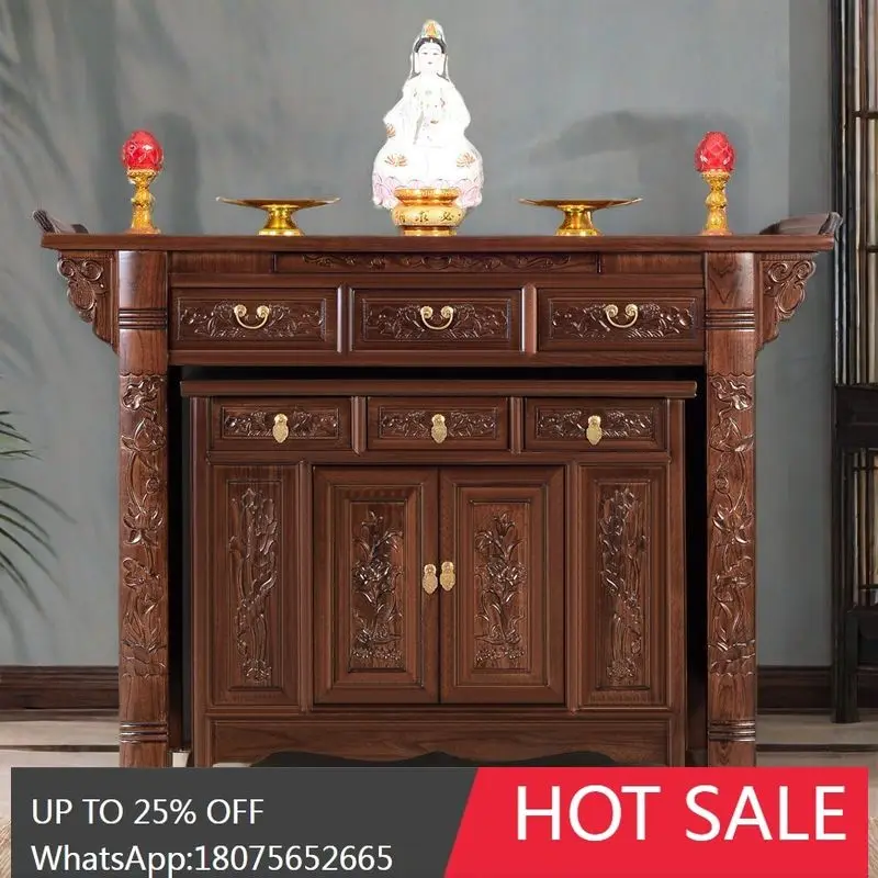 SGF Altar Table with Elevated Indoor Altar Cabinet for Home Use, Complete Set with Two-Tier Offering Table