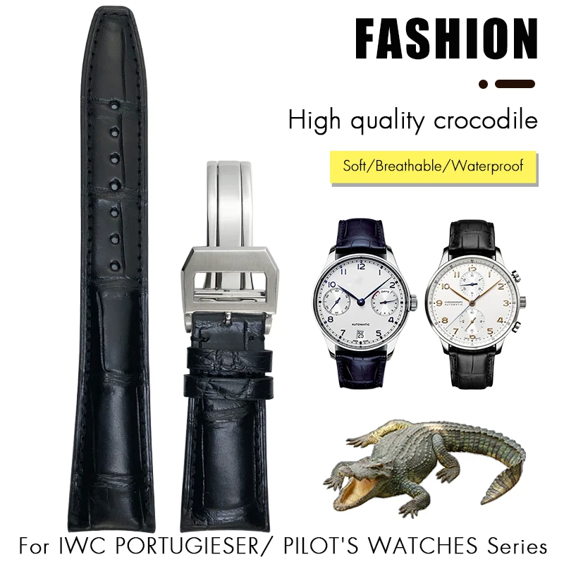 20mm 21mm 22mm Blue Crocodile Skin Watchband for IWC Porotfino Portugieser Big PILOT'S Watches Real Alligator Skin Watch Strap