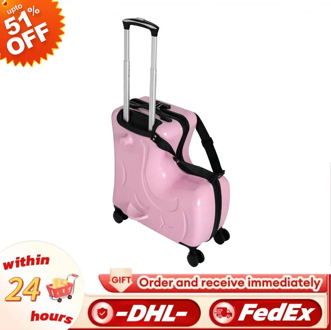 

Portable Children's Travel Thickening Trolley Case Kids Fashion Skateboard Rolling Luggage 20In for 3-6 Years/66lbs Max
