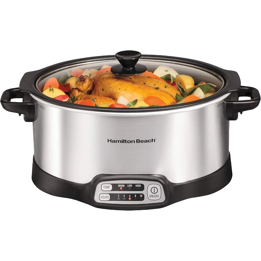 

33662 Programmable Slow Cooker with 6 Quart StovetopSafe Sear Cook Crock Silver for Home Cooking Enthusiasts Ideal for Tender M