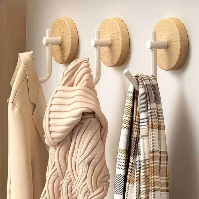 3Pcs No Drill Adhesive Wall Hooks, Heavy Duty Waterproof Rustproof J-Shaped Removable Hooks for Coat Hat Bag Entryway Bathroom