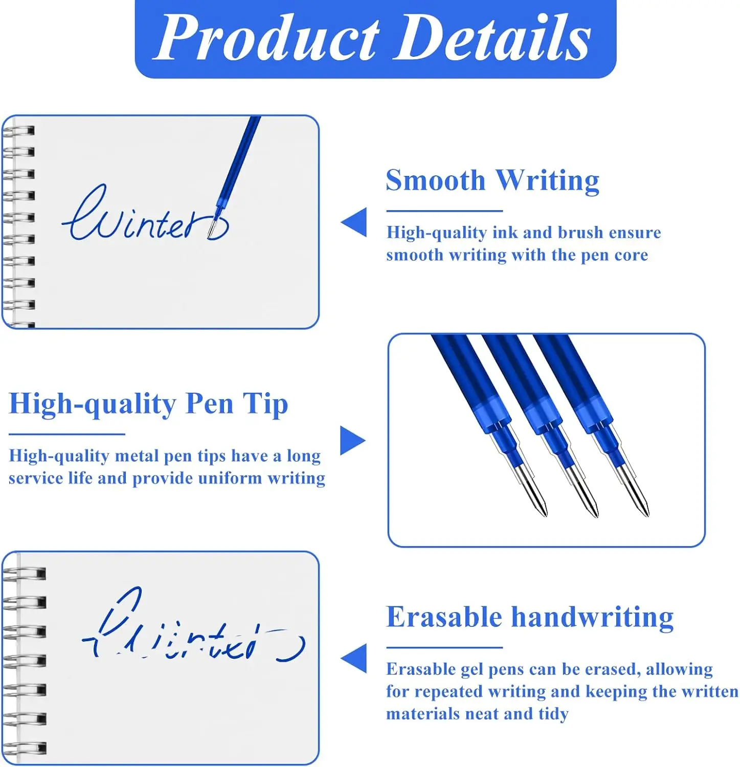 16Pcs 1.0mm Erasable Gel Ink Pen Refills Compatible with Frixion Friction Smooth Writing Multicolor Retractable Fine Point Pen view 3