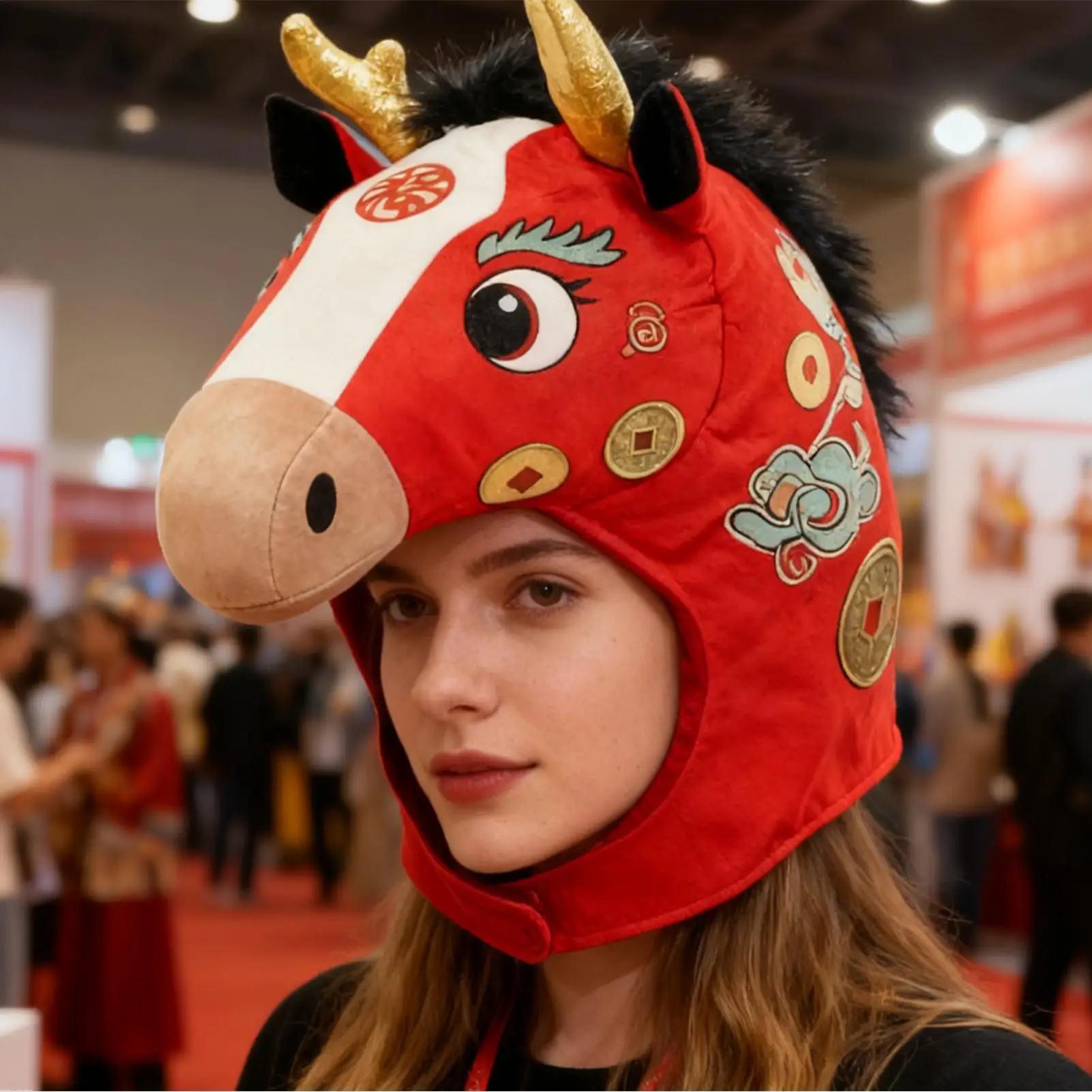 

2026 год лошади, головной убор, забавная плюшевая шляпа с головой лошади, новогодний костюм животного для взрослых, сценическое выступление