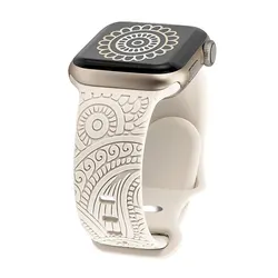 Hot Engraved Pattern Silicone Band For Apple Watch 49mm 45mm 44mm 40mm 41mm Sport Loop Strap For Iwatch Series 9 8 Ultra 7 6 5 4