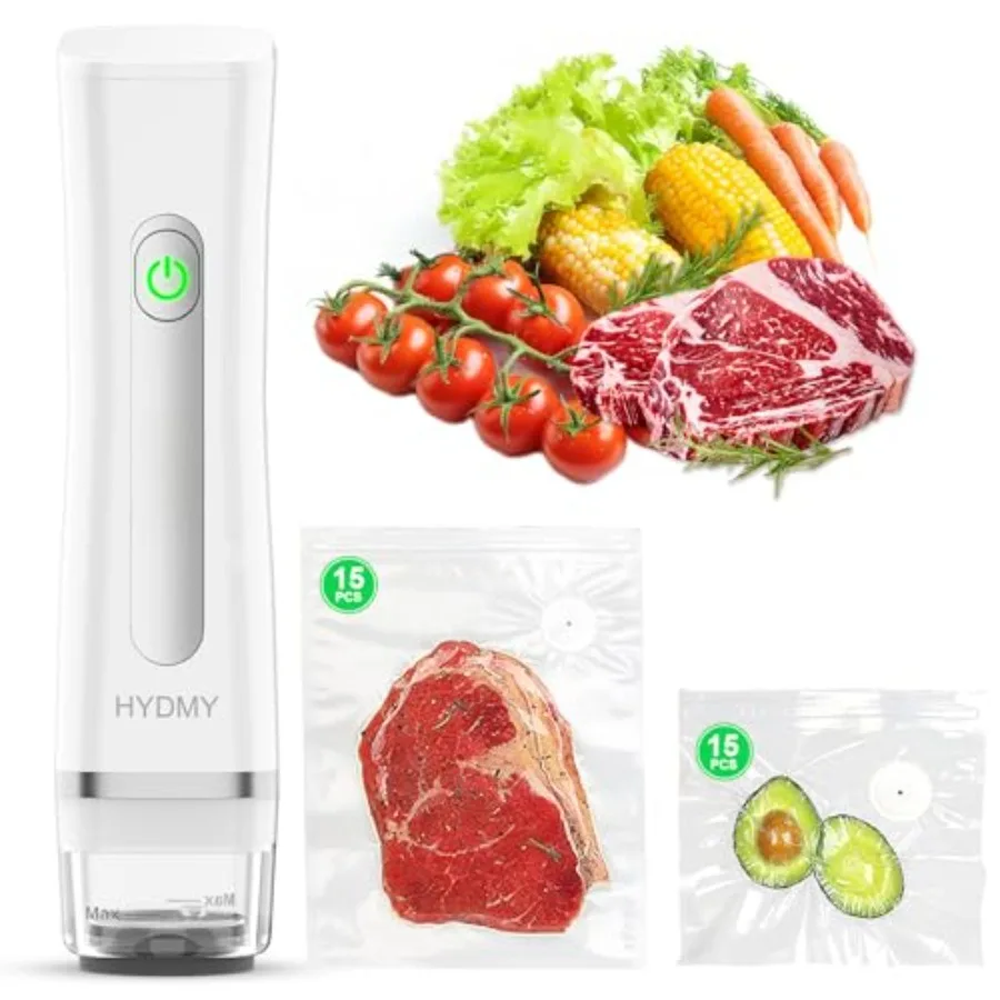 

Портативный компактный вакуумный упаковщик для продуктов с видимым резервуаром для воды и 30 многоразовыми пакетами, увеличивающий срок хранения в 6 раз, идеально подходит