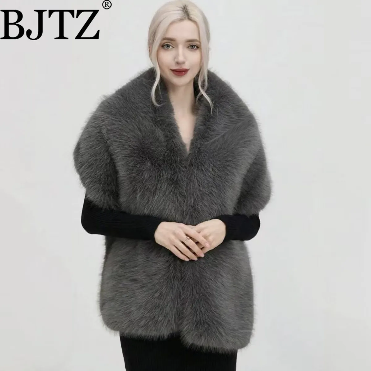 

BJTZ Faux StyleWarm Stylish Outerwear, Plush And Black Women's Vest, Sexy Fur Shawl, New European American Style