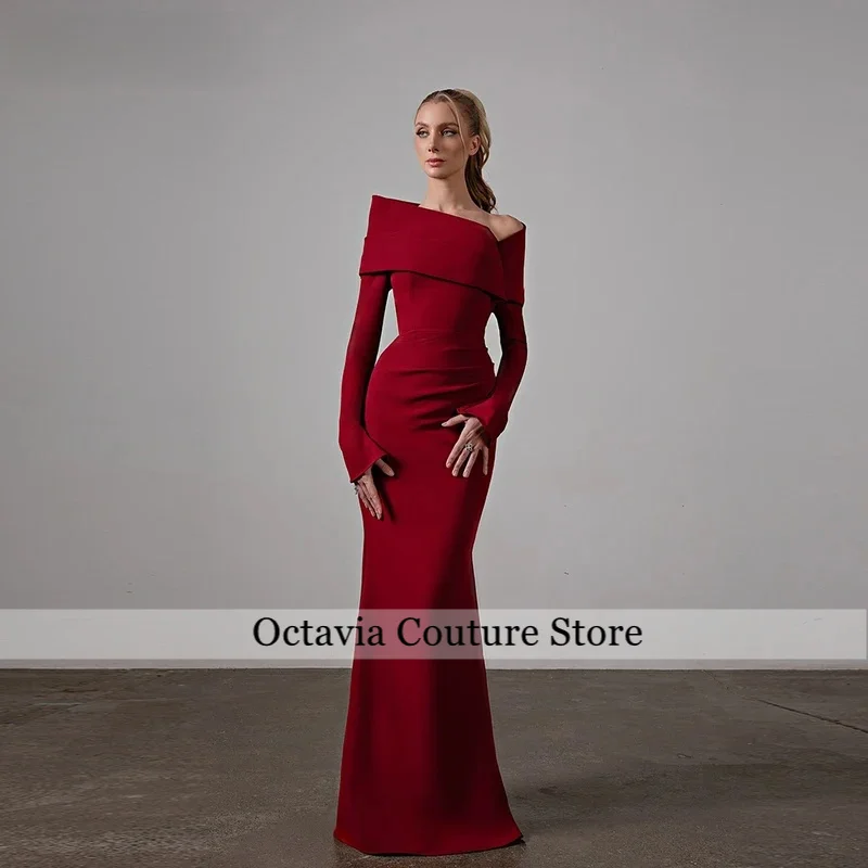 

Mermaid Arabia Prom Dresses Off Shoulder Long Sleeves Evening Gown Satin Formal Dress Robe De Soirée Customized
