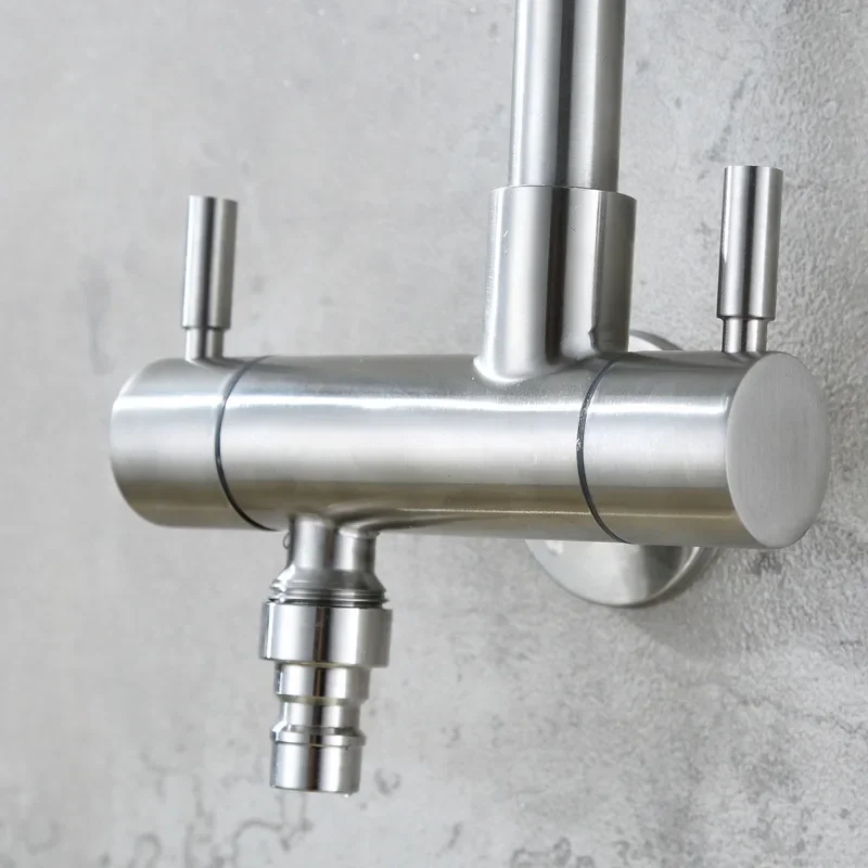 Stainless Steel Sink Faucet Single Cold Water Wall Mounted Kitchen Faucets Household Dual Handle Spray Gun Set