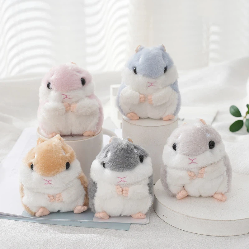 Kawaii Hamster Keychain Fluffy Faux Rabbit Fur Pom Pom Key Ring Cute Cartoon Car Bag Pendant Accessory Gift For Women Kids