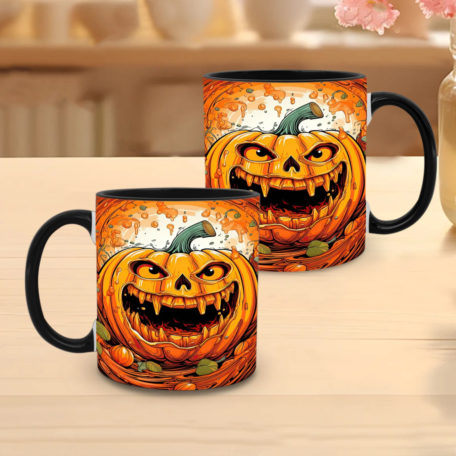 1pc 11oz Halloween Pumpkin Mug - Ceramic Cup with Spooky Jack-O'-Lantern Face, Orange Halloween Party Decorations, Autumn Gifts for Friends, Haunted House Cup - Durable Ceramic Construction, Festive Drinkware, Playful Design, Smooth Glaze, Themed
