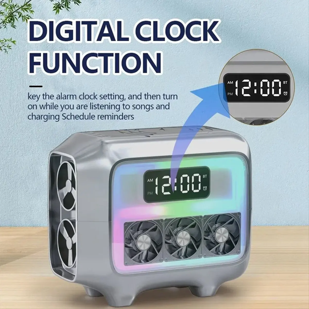 T28C Bluetooth Speaker Stereo Loudspeaker Wireless Charger Pad Led Light Alarm Clock Fast Charging Station for Smartphone B
