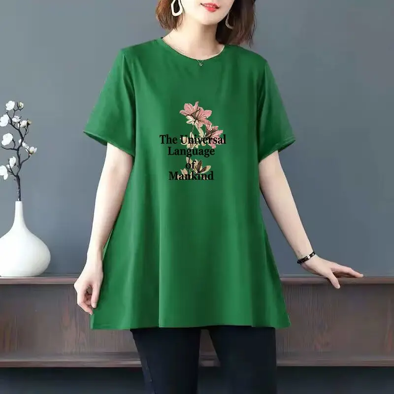 2023 Women Summer Butterfly Floral Print Oversized Cotton T-shirt Fashion O Neck Short Sleeve Pullover Tunic Tops Female Clothes