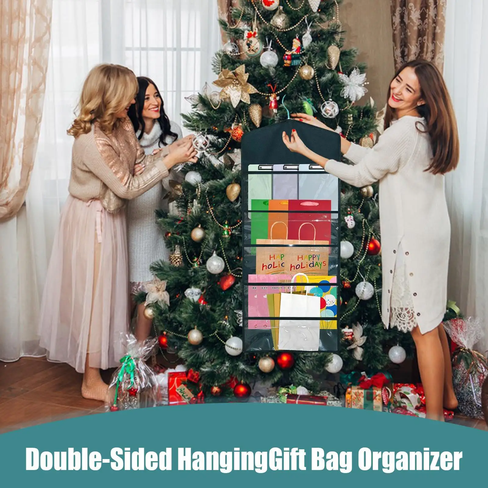 

Wrapping Paper Organizer Storage Double Sided Hangable Holder Large Capacity Double-Sided Hangable Wrapping Storage For Closet