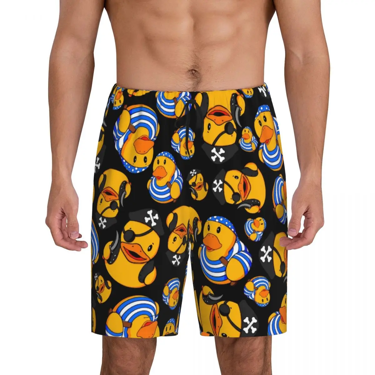 Custom Cartoon Animal Rubber Duck Pajama Bottoms Men Lounge Sleep Shorts Drawstring Sleepwear Pjs with Pockets