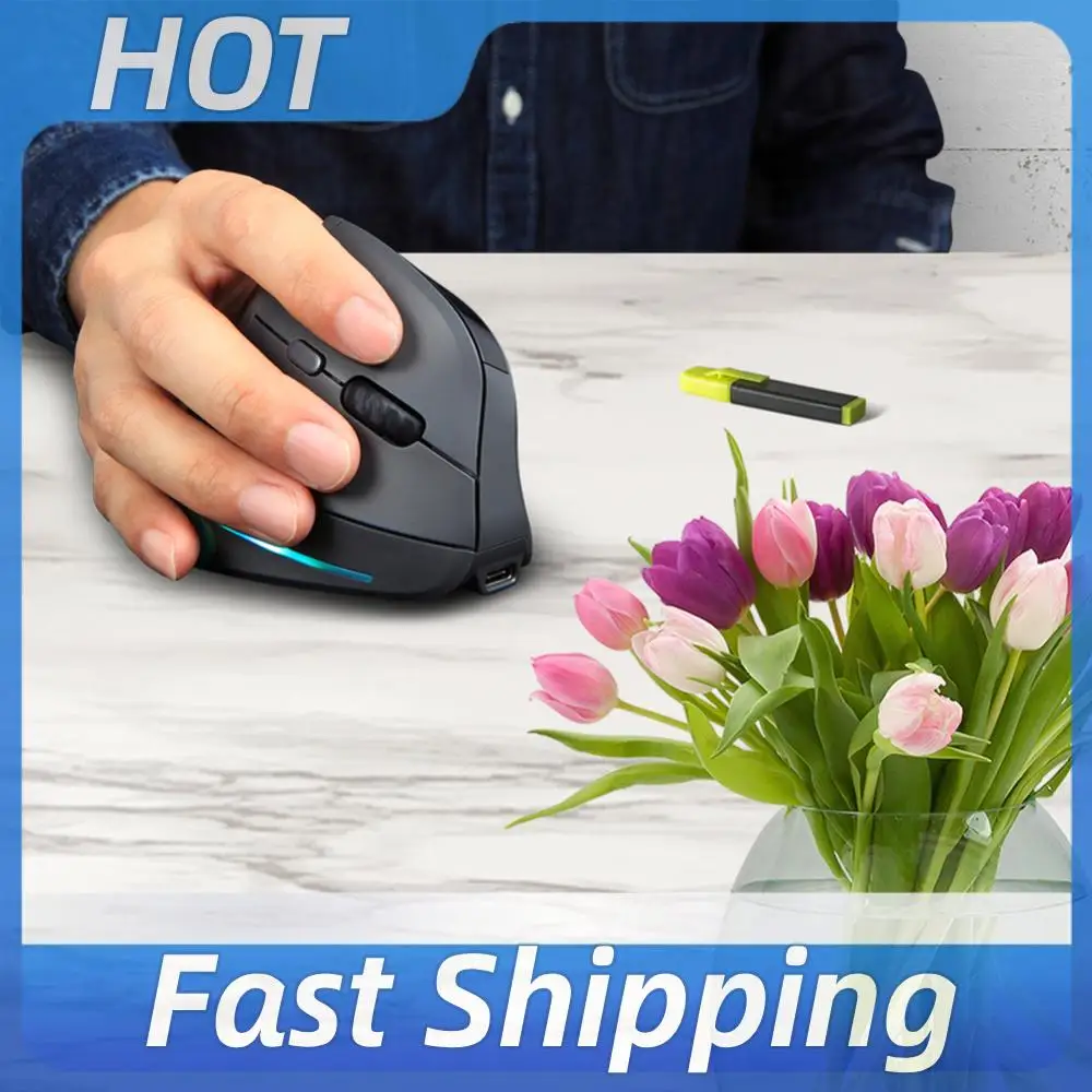 

Vertical Wireless Mouse Rechargeable Ergonomic Mouse Tri-Mode BT+2.4GHz+Wired Adjustable DPI 7 Buttons for PC Laptop Windows