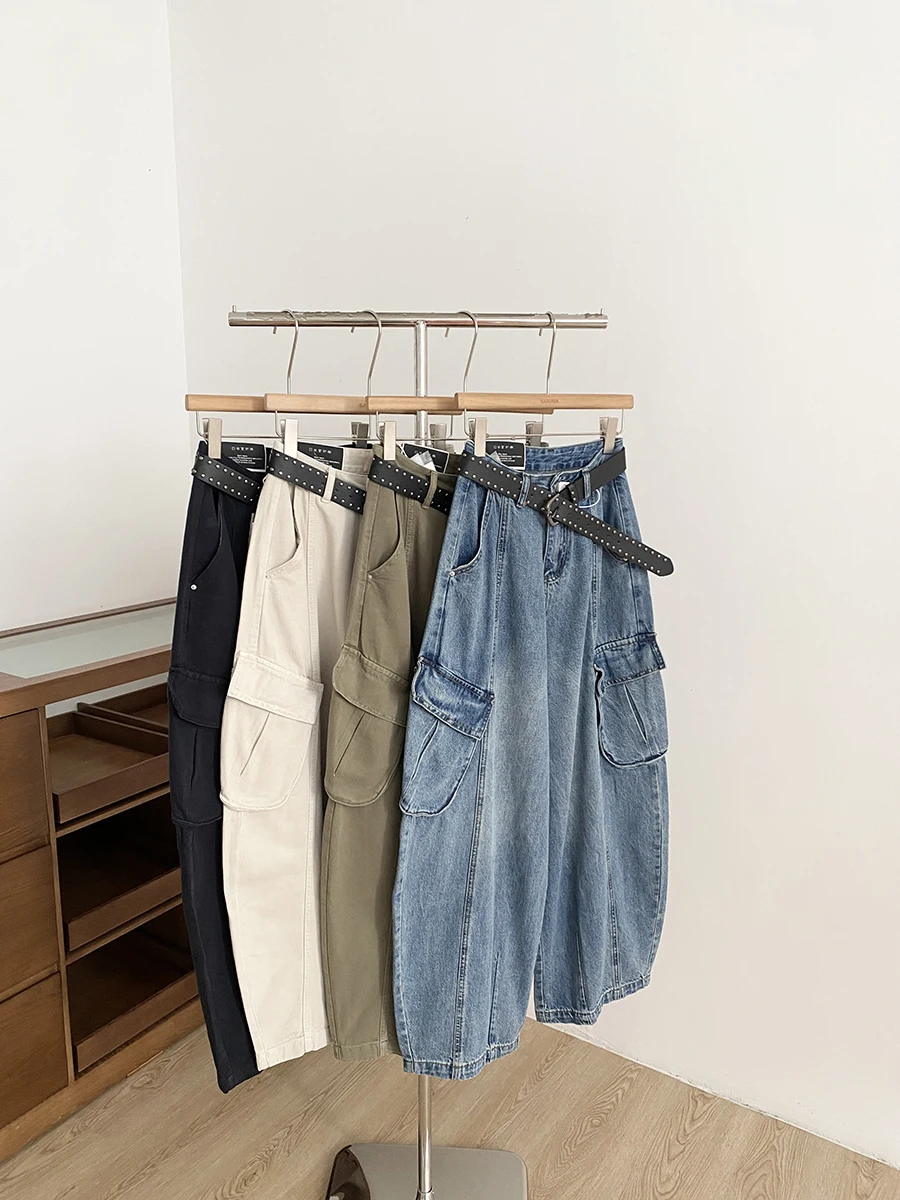 

High Waist Loose Women's Jeans American Retro Style Versatile Casual Denim Pants Spring Commute Pure Color Polyester Fiber