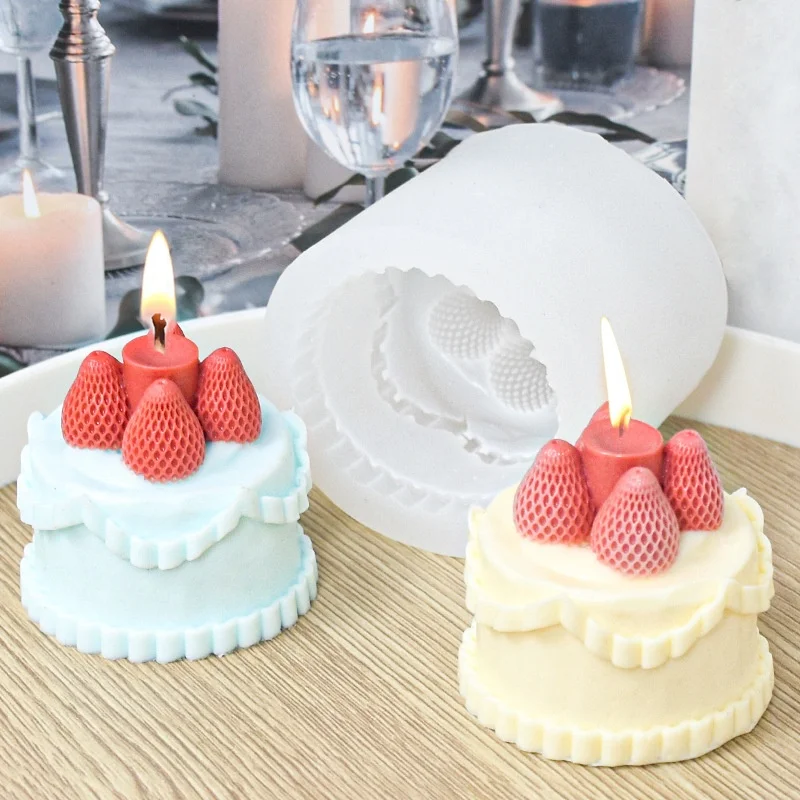 DIY Strawberry Cake Shape Candle Silicone Molds INS Muffin Cup Rose Aromatherapy Cream Resin Mold Chocolate Cake Baking Tool