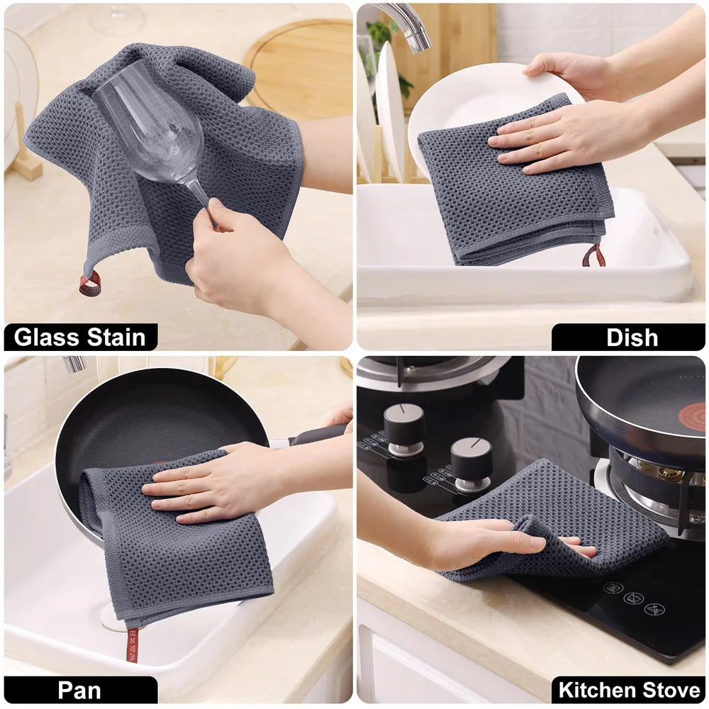 Homaxy 8pcs Soft Kitchen Cloth 100% Cotton Kitchen Towels and Dishcloths Kitchen Towels Set Ultra Absorbent Wash Towel Dish Dark