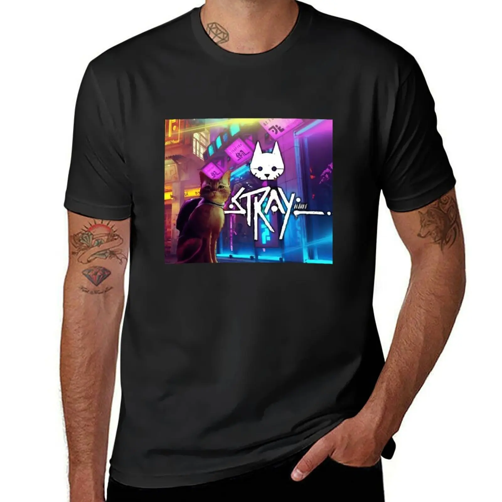 

stray game cat sad T-Shirt anime t shirts T-shirts oversize street wear mens cotton t shirts