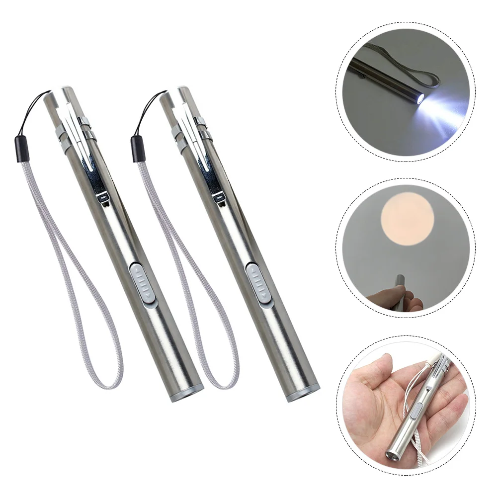 2Pcs USB Charging Medical Pen Light Stainless Steel Rechargeable Portable LED Inspection Medical for Nurse Doctor