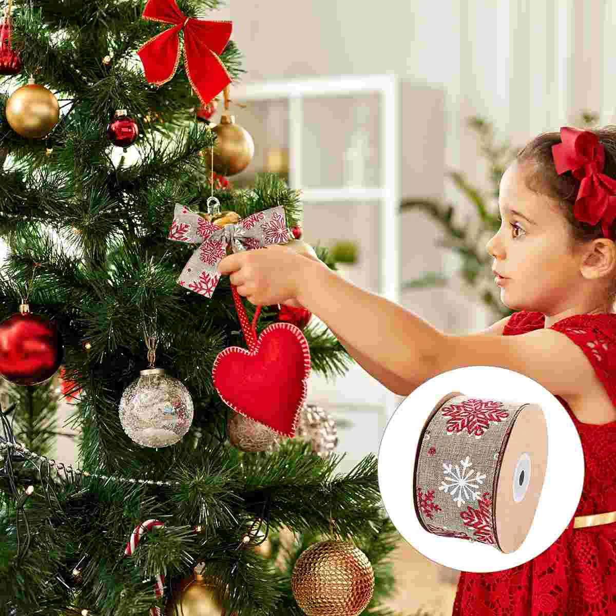 

Vintage Decor Red Sash Belt Christmas Ribbon Gifts Pattern Xmas Decoration Tree