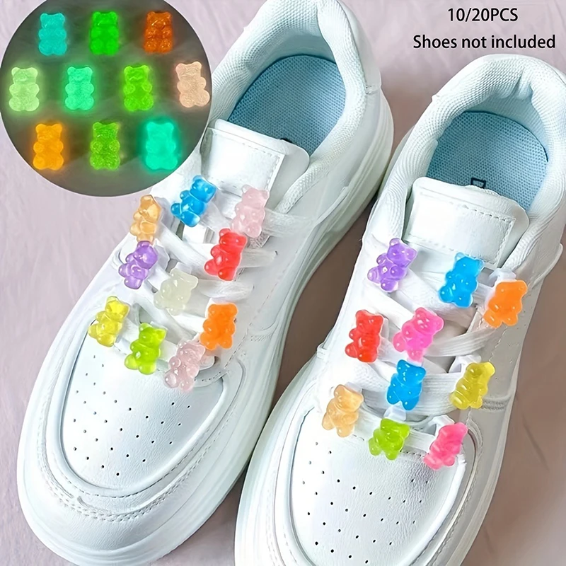 〔CC〕|20/10Pcs Adorable Glow-in-the-dark Jelly Bear Shoelace Embellishments for Unisex Trainers Add-ons〔88〕