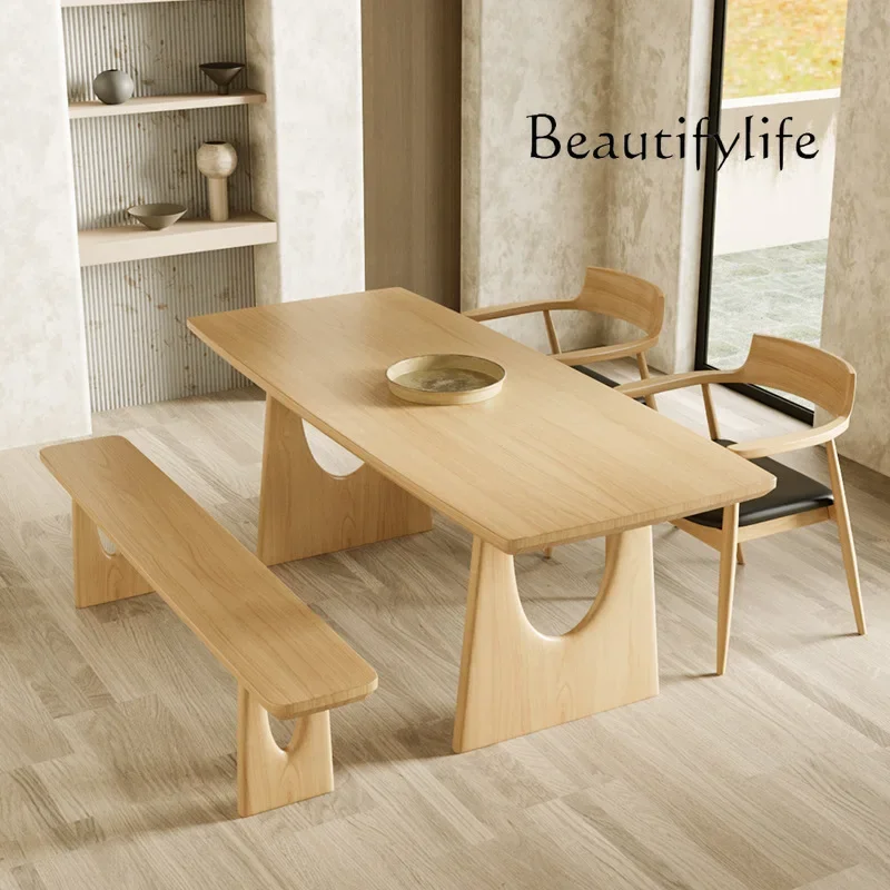 Solid wood dining table and chairs wabi wind home dining table rectangular light luxury creative designer workbench