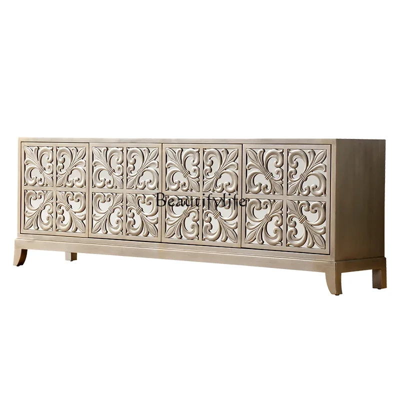 

LD33Neoclassical European living room low cabinet American engraving old design mirror decoration audio-visual cabinet