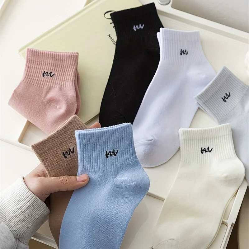 1/5/10 Pairs Women Letter Print Sports Short Socks Comfy Breathable All-Match Casual Socks