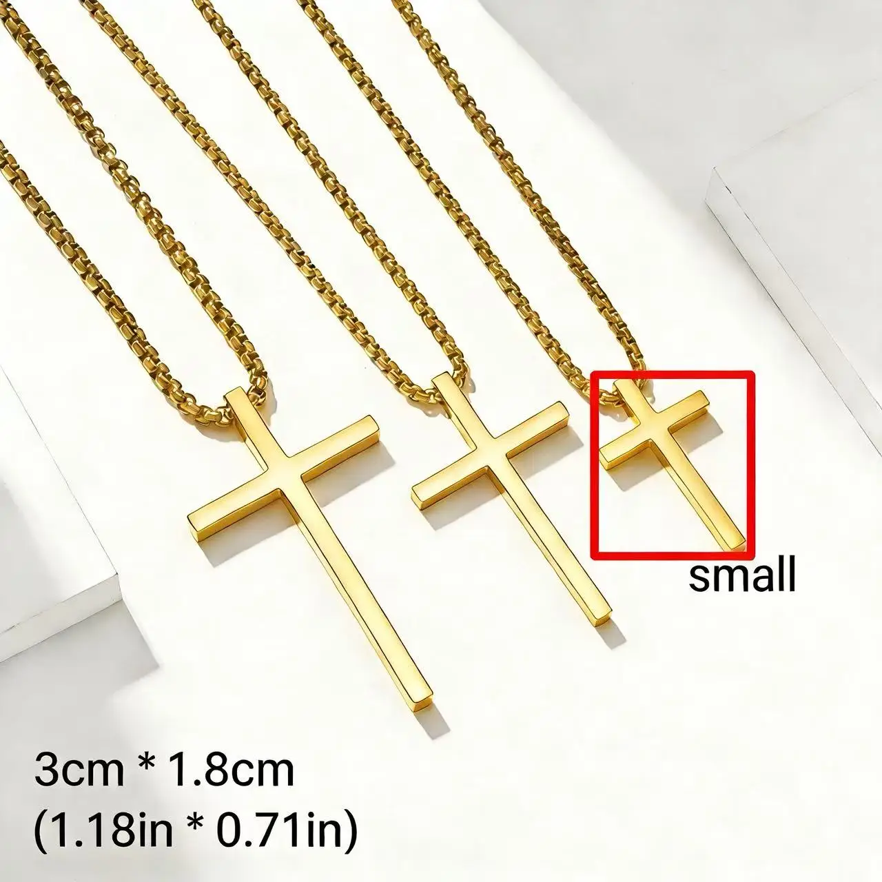 HNSP Minimalistische massive Kreuz-Halskette aus 316L-Edelstahl, wasserdichter Kreuzanhänger für Männer und Frauen, Schwarz, Silber, Gold – Detail 12