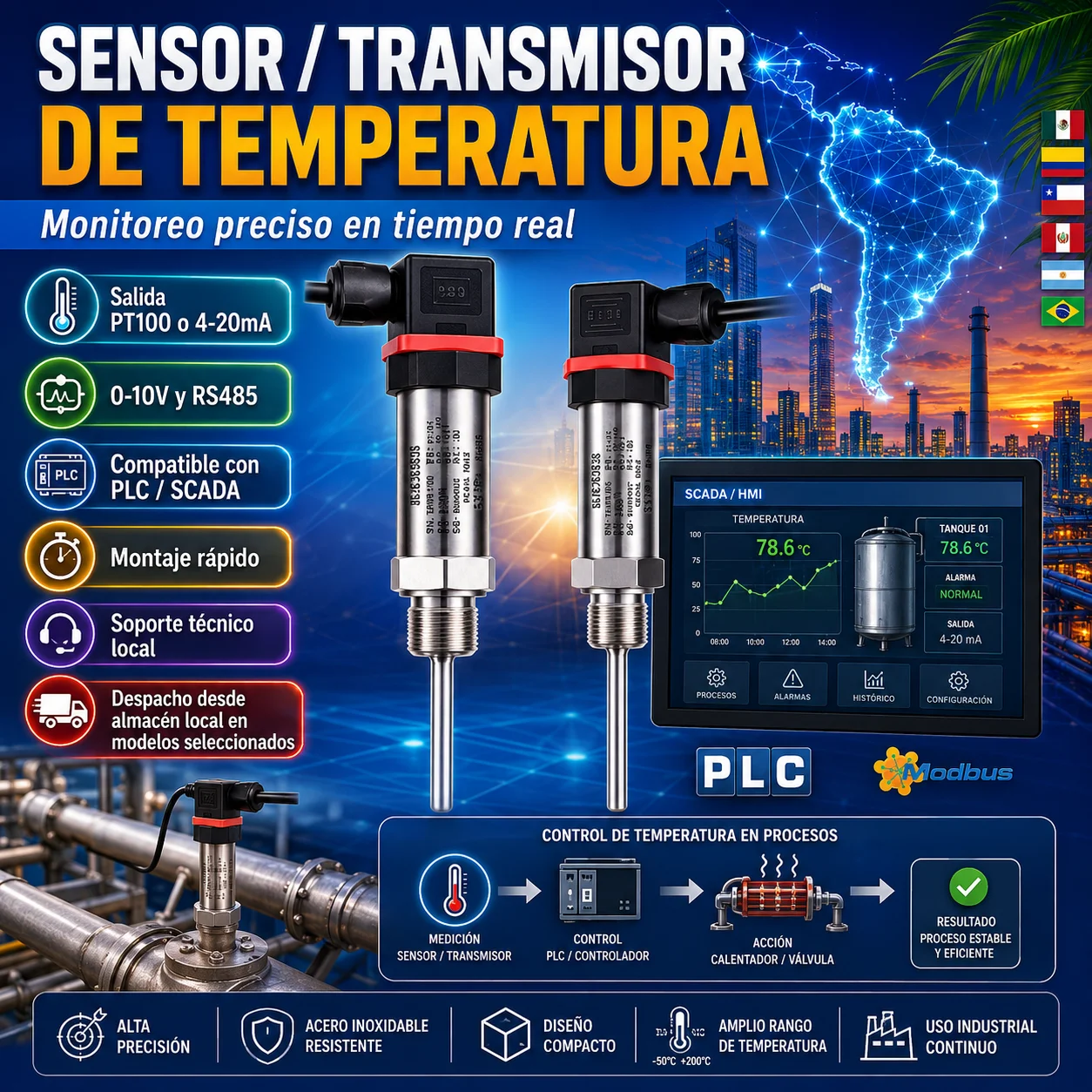 Compact Integrated Temperature Transmitter Sensor Current Temperature Transmitter 4-20Ma 0-10V Rs485 with Display Screen Integrated Temperature Transducer