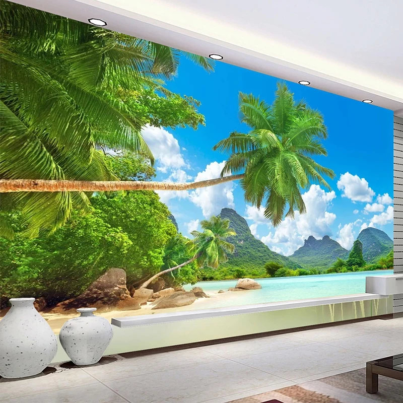 

Custom 3D Mural Wallpaper Seascape Coconut Tree Photo Background Living Room Bedroom Study Room Landscape Wall Painting Modern