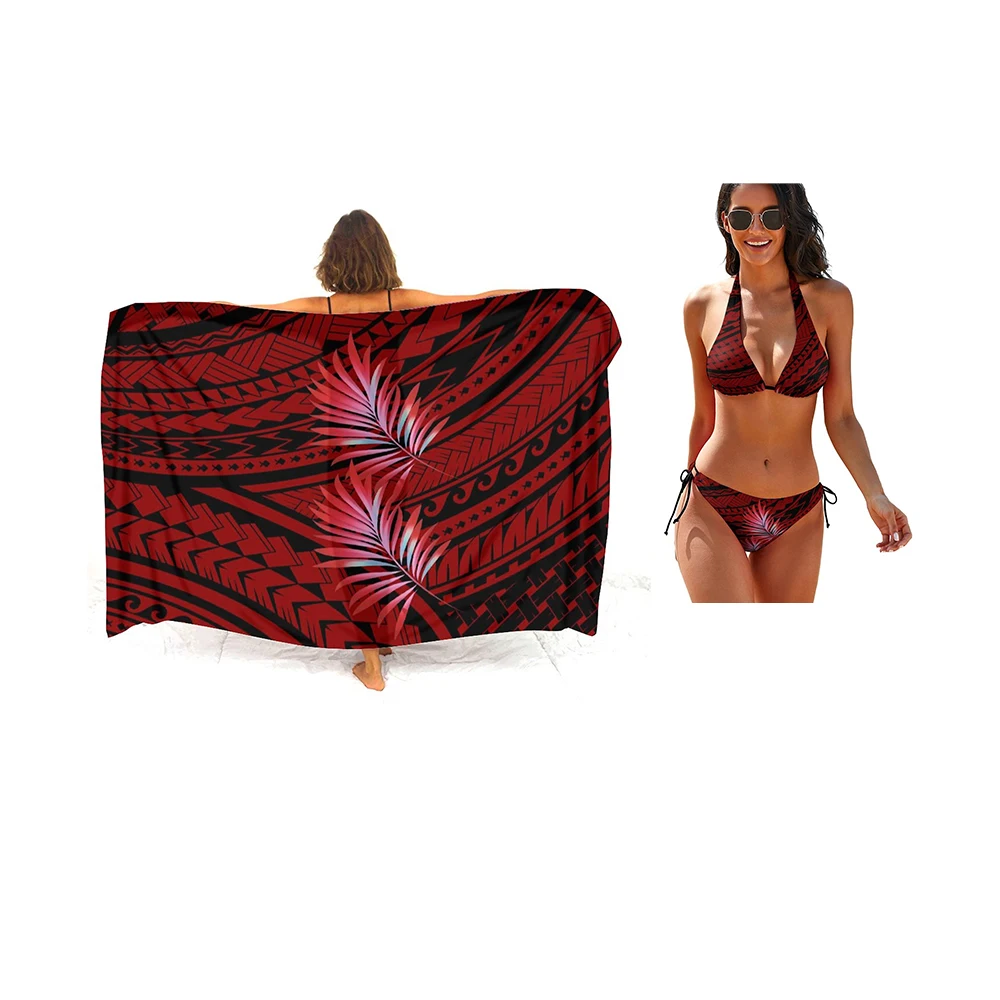 Customized Polynesian Printing Sarong Dress Lightweight Chiffon Beachwear Wrap Skirt Cover Up Scarf Match Casual Swimsuits