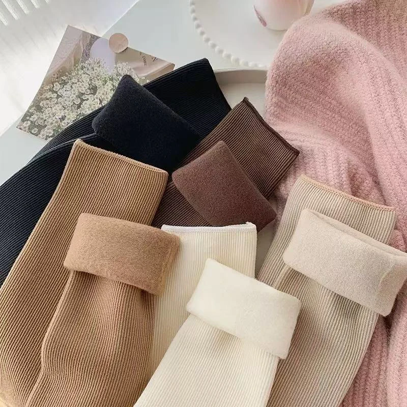 1/3/5/10 Pairs Random Women Classic Autumn Winter Thick Fleece‑Lined Warm Home Floor Mid‑Calf Socks
