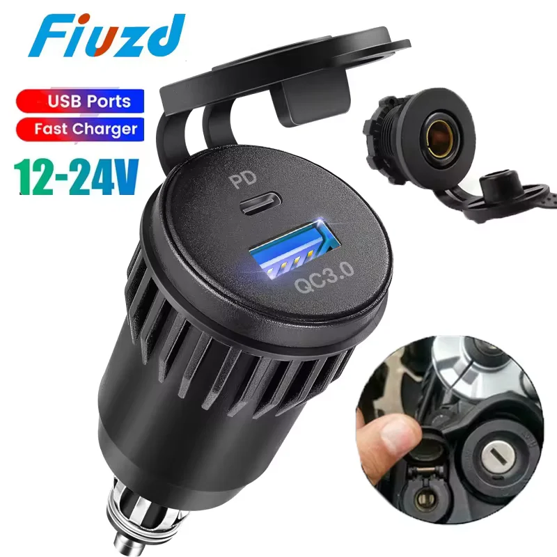 Fast Charging Adapter Motorcycle QC 3.0 motorcycle socket 12v to usb c eu plug Hella DIN Plug Socket Power for BMW