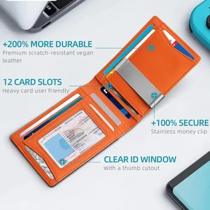 Minimalist RFID anti-the-brave brush wallet for men, double bending, cross, front pocket, portable card holder, 12 cards 10 Main Men's Wallet Sales - №9