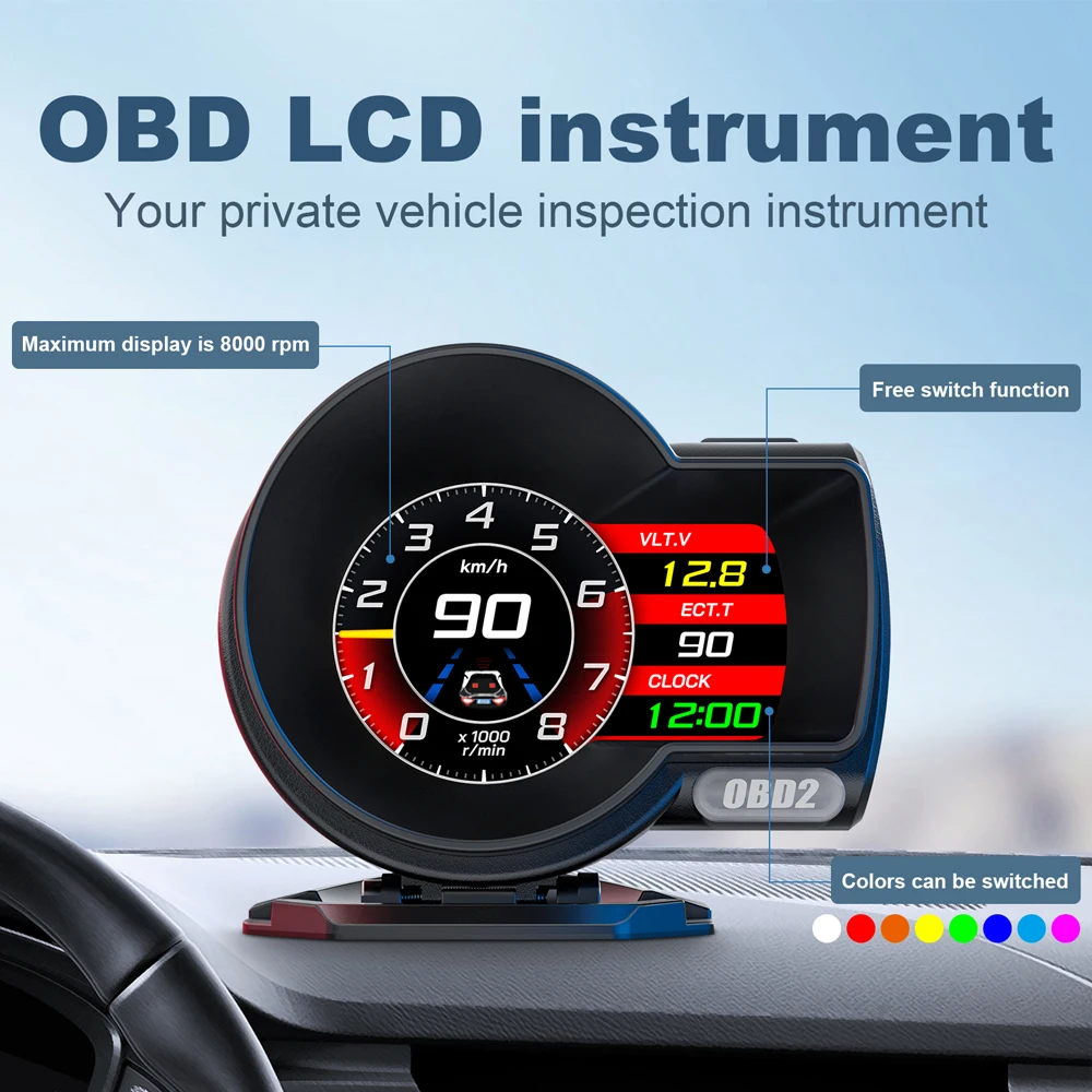 

Auto Gauge Smart Turbo Water Temp F8 Pro Update Multi-function Head Up Display Hud Obd2 Gps Display Universal