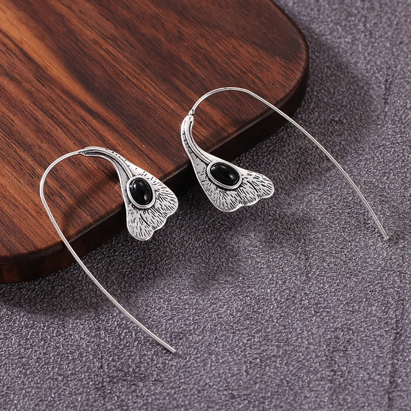 Forest Style Vintage Ginkgo Leaf Pendant Earrings Resin Main Stone Ladies' Earrings Retro Style Jewelry Accessory
