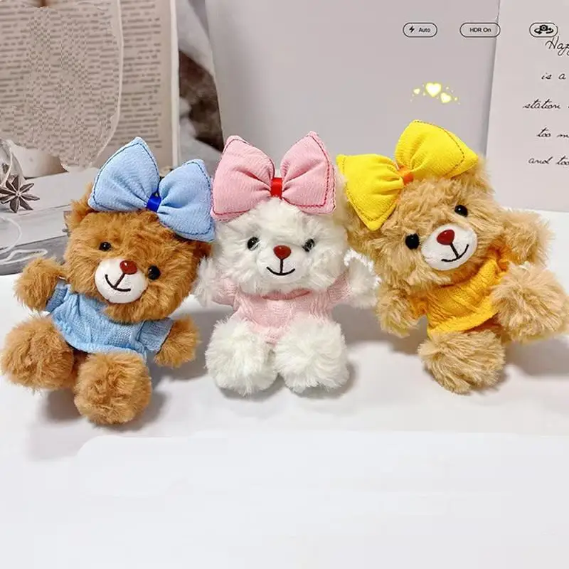 1 sztuka kokardka niedźwiedź lalki torba wisiorek pluszowy miś brelok DIY dekoracje Kawaii Cartoon wypchane zwierzęta zabawki