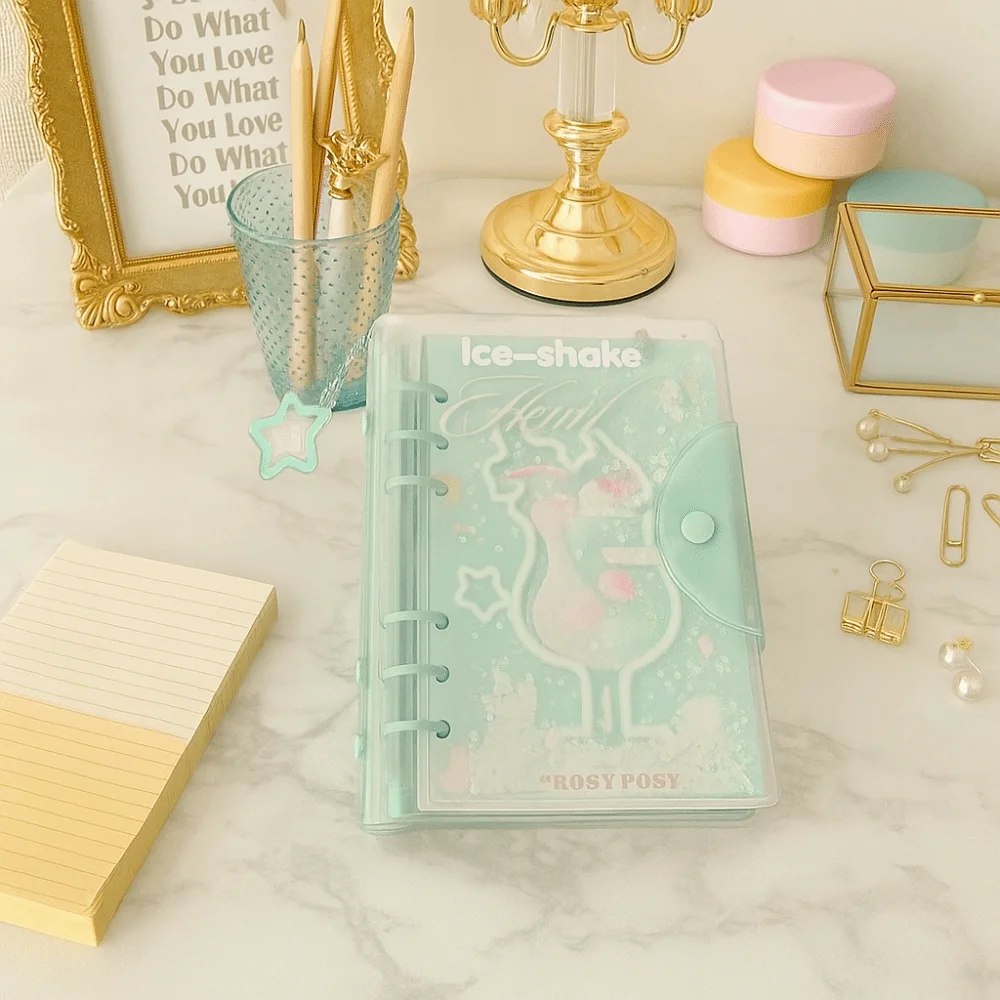 

Diary Book Portable 6 Binder Ring Notebook Frosty Series Button Design Diary Book Exquisite PVC Notebook Journal Writing