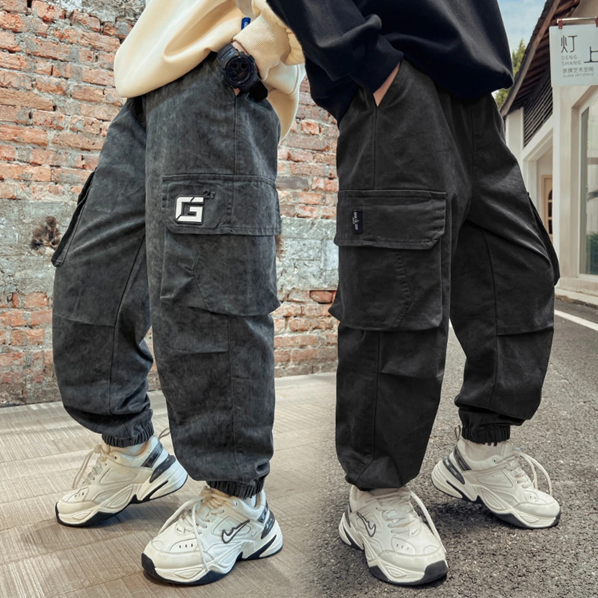 Spring Autumn Boys Teen Workwear Pants Trendy Casual Long Trousers for Medium And Large Children Comfortable Polyester Fabric