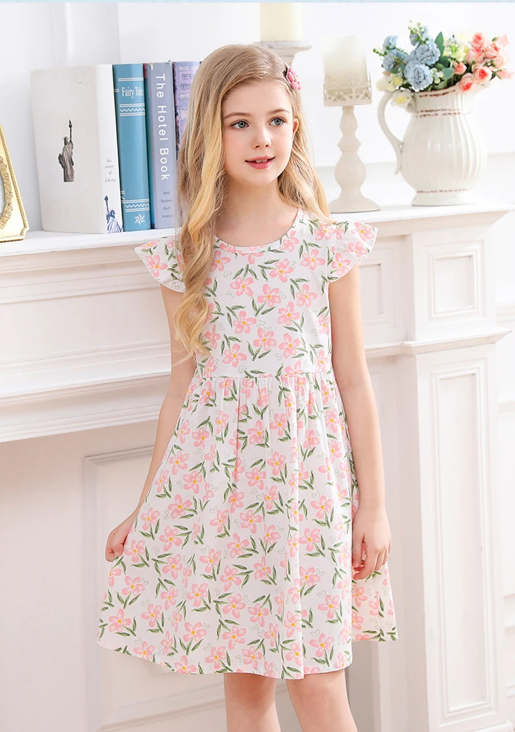 3-13T summer child kids girls cute short sleeve cotton dress