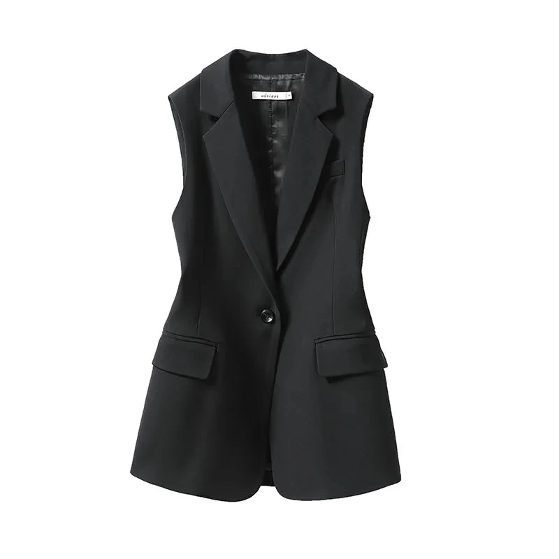 Black Suit Vest Women's Jacket Female Tank Top 2024 New Spring and Autumn Versatile Blazer Collar Suit Jacket Trend