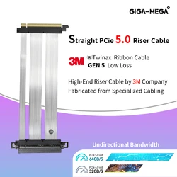 GIGA Straight PClE 5.0 Riser Cables PCIe 5.0 X16 GPU Riser Cable , Compatible with Gen 5 GPUs, Such as RTX5090-RTX3060, RX7900