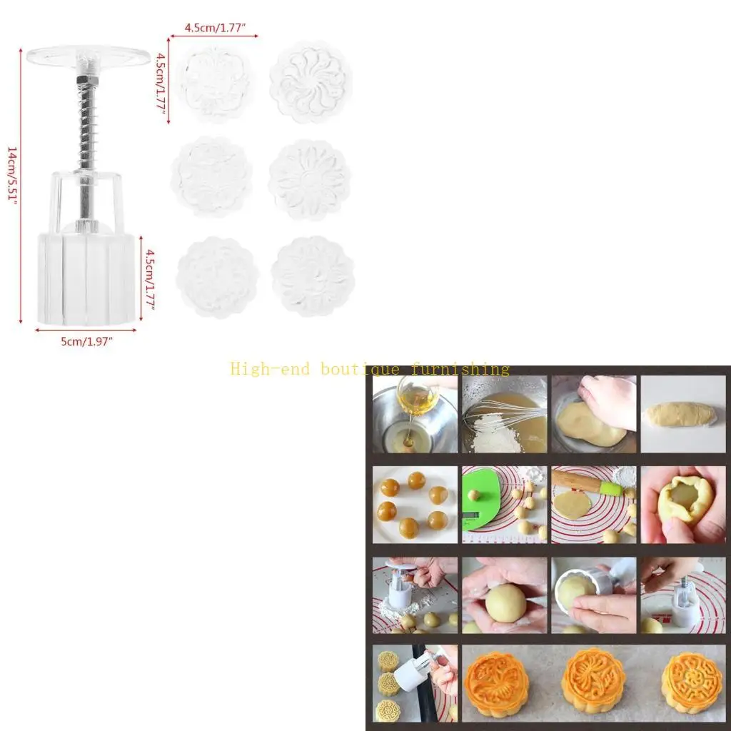 L9NB Plastic Cookie Stamps Clear Flower Pattern Mooncake Mold Hand-Pressure Moon Cake Maker DIY Pastry Tool for Mid-Autumn