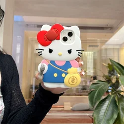 Japan Anime Pink Hello Kitty Sweet Girls Cartoon Phone Case For IPhone 15 14 13 12 11 Pro Max Case Cute Soft Silicone Bakc Cover