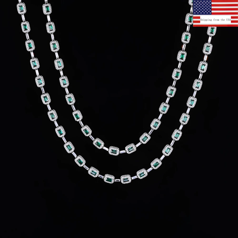 

Ювелирные изделия в стиле хип-хоп, белое золото, зеленый кубический цирконий, ожерелье, браслет-цепочка с кристаллами Iced Out