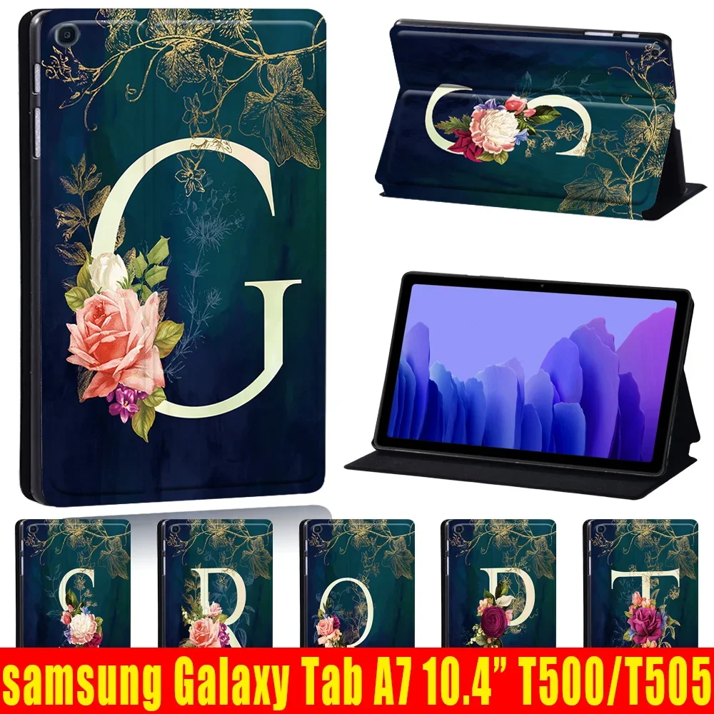 

Case for Samsung Galaxy Tab A7 10.4 Inch 2020 T500/T505 Initials Letters PU Leather Tablet Protector Stand Shell Cover +Stylus