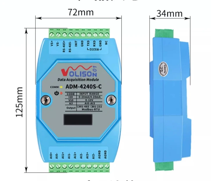 ADM-4240S-C 4-channel analog signal acquisition module 4-20mA 0-10V 0-20mA to 485 modbus ADM-4240S-C